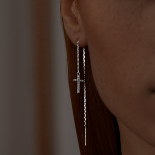 Cercei Lanț din argint  cu pietre Cubic Zirconia Incolor