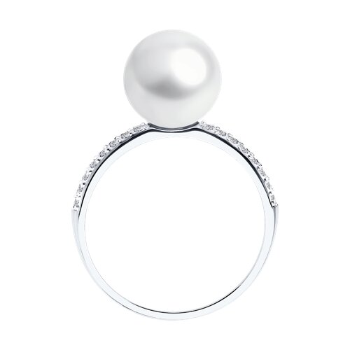 Inel din aur alb cu pietre Cubic Zirconia Incolor, Perla Albă