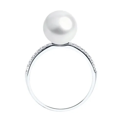 Inel din aur alb cu Cubic Zirconia Incolor, Perla Albă