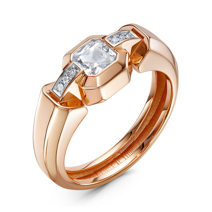 Inel din aur roșu cu pietre Cubic Zirconia Incolor