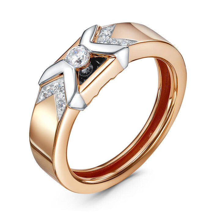 Inel din aur roșu cu pietre Cubic Zirconia Incolor, Onix negru