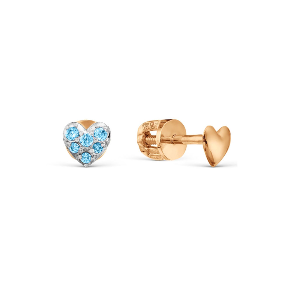 Cercei Pusete din aur roșu cu pietre Cubic Zirconia Albastru