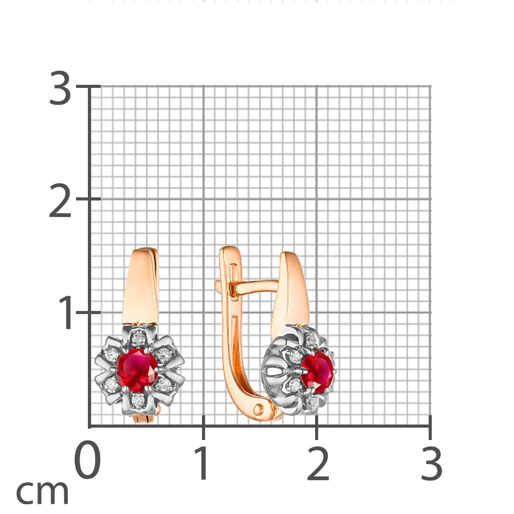 Серьги из красного золота с камнями Бриллиант, Рубин
