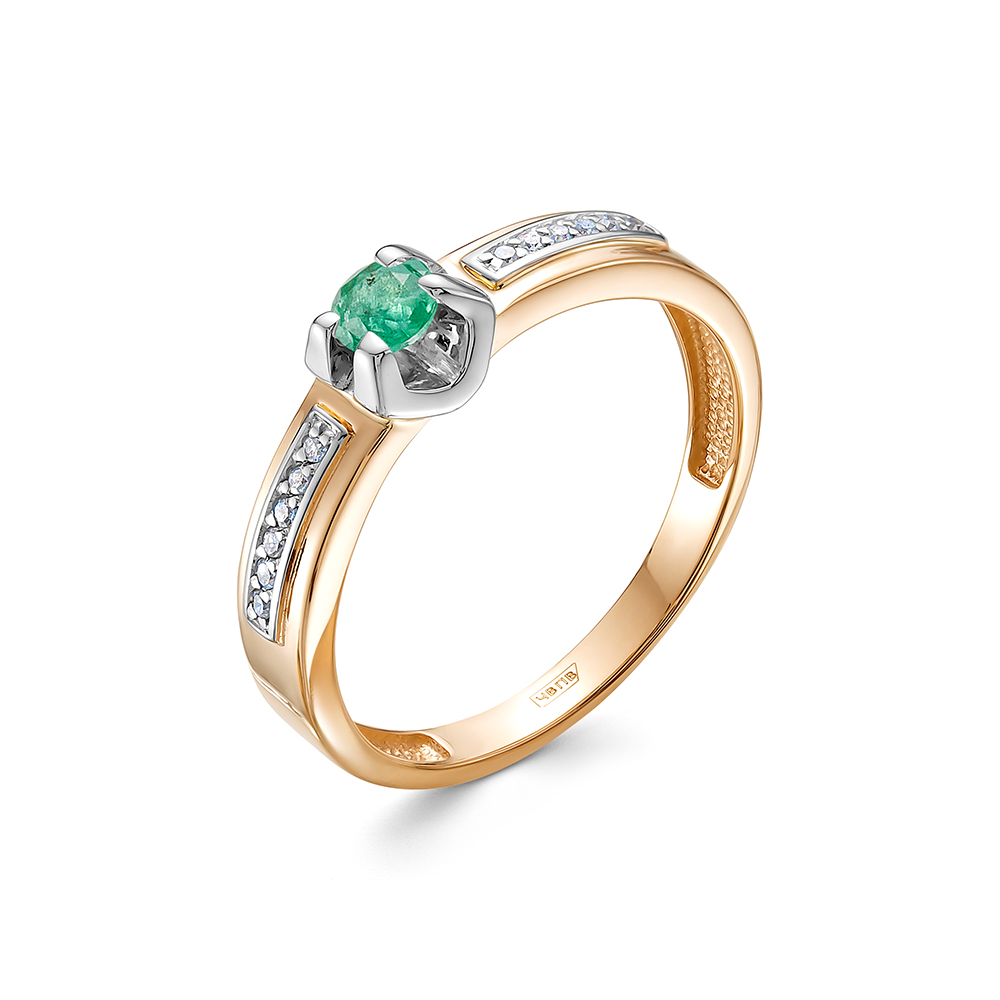 Кольцо из красного золота с камнями Бриллиант, Изумруд