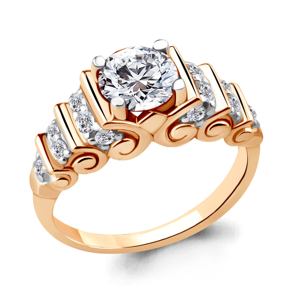 Кольцо из красного золота с камнями Фианит, Swarovski