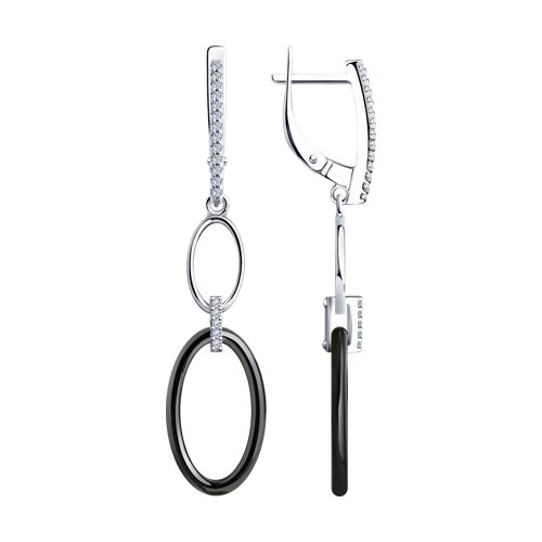 Cercei Suspendați din argint  cu pietre Cubic Zirconia Incolor, Ceramica neagră