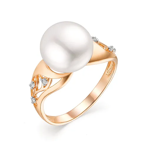 Inel din aur roșu cu Cubic Zirconia Incolor, Perla Albă