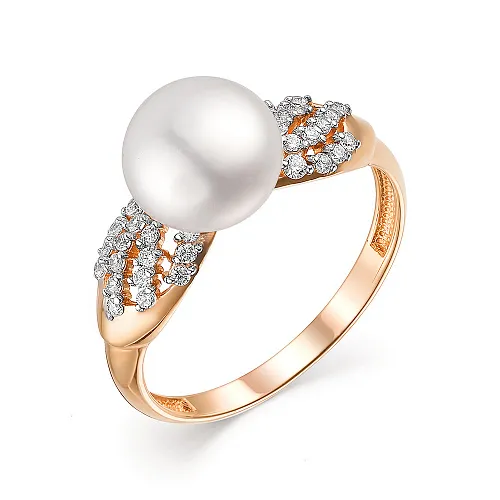Inel din aur roșu cu Cubic Zirconia Incolor, Perla Albă