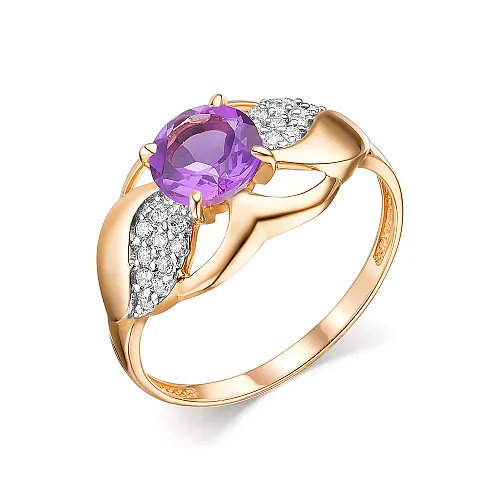 Inel din aur roșu cu Cubic Zirconia Incolor, Ametist