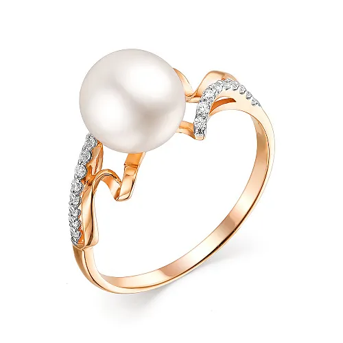 Inel din aur roșu cu Cubic Zirconia Incolor, Perla Albă