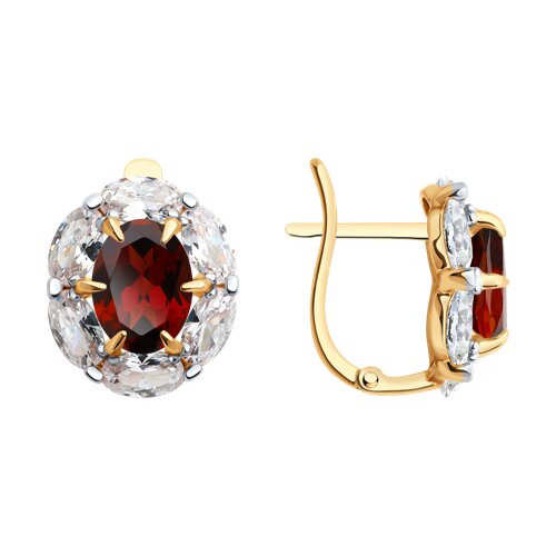 Cercei din aur roșu cu pietre Cubic Zirconia Incolor, Granat