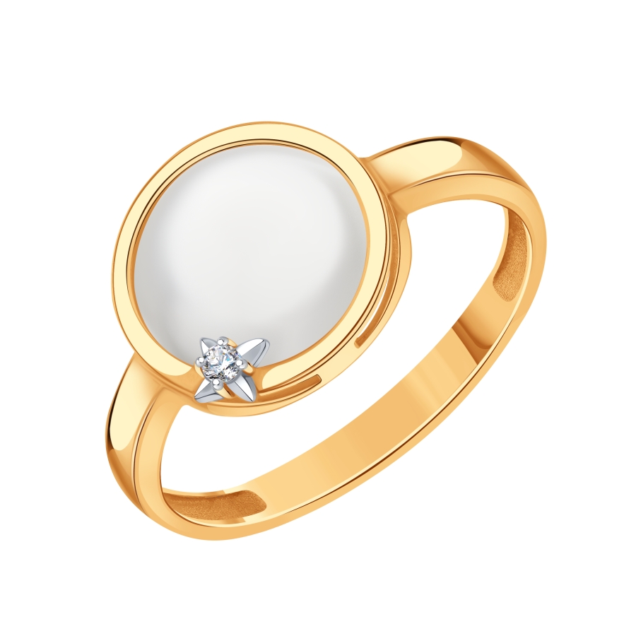 Inel din aur roșu cu pietre Cubic Zirconia Incolor, Sidef Alb