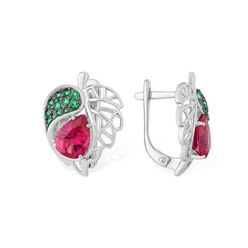 Cercei din argint cu Cubic Zirconia Roșu, Cubic Zirconia Verde