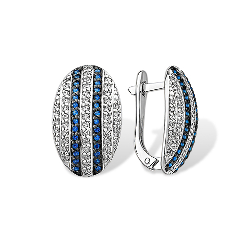 Cercei din argint  cu pietre Cubic Zirconia Incolor, Cubic Zirconia Albastru Safir