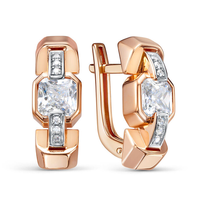Cercei din aur roșu cu pietre Cubic Zirconia Incolor
