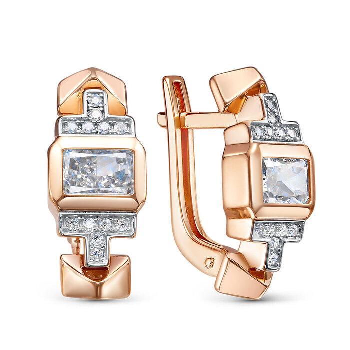 Cercei din aur roșu cu pietre Cubic Zirconia Incolor