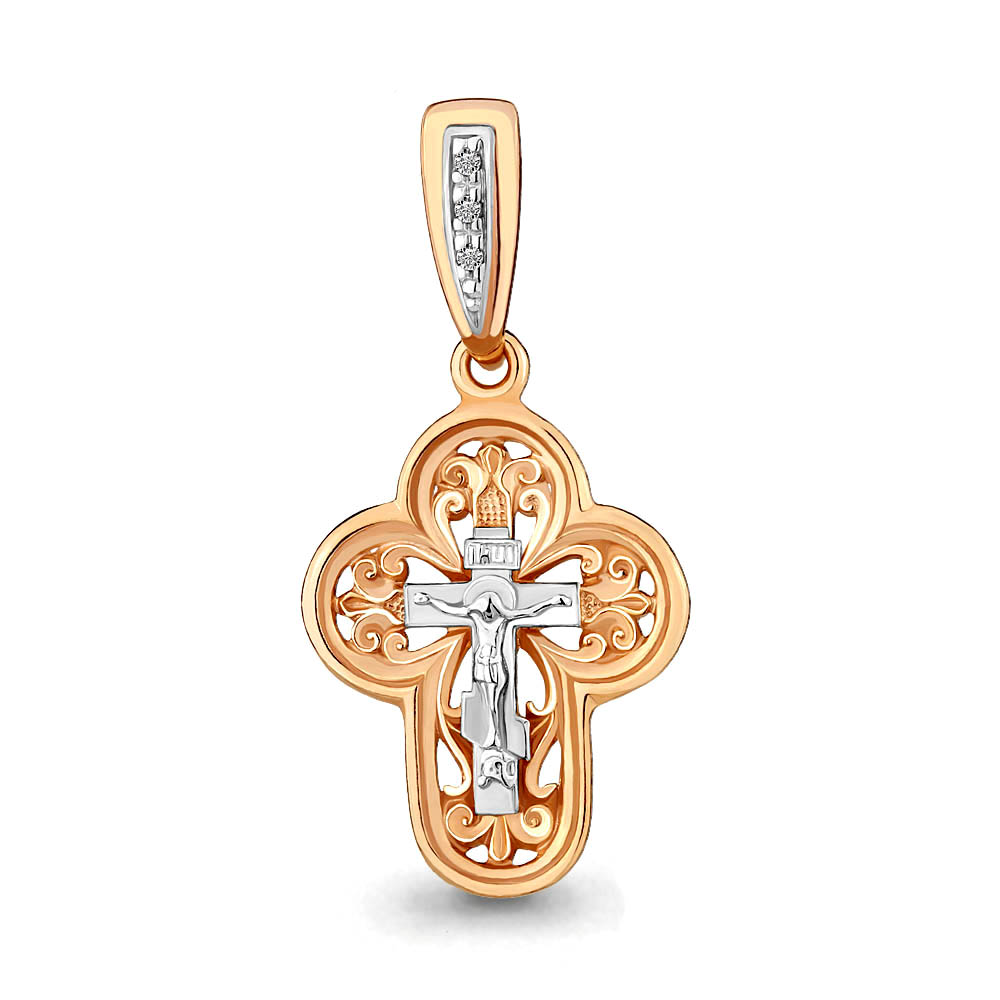 Cruce din aur roșu cu pietre Cubic Zirconia Incolor