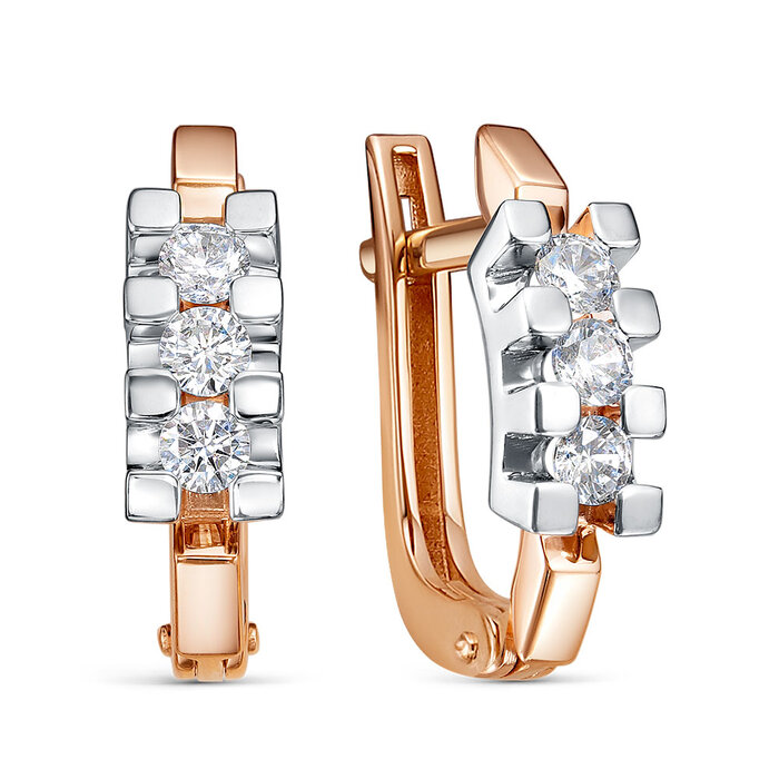 Cercei din aur roșu cu pietre Cubic Zirconia Incolor