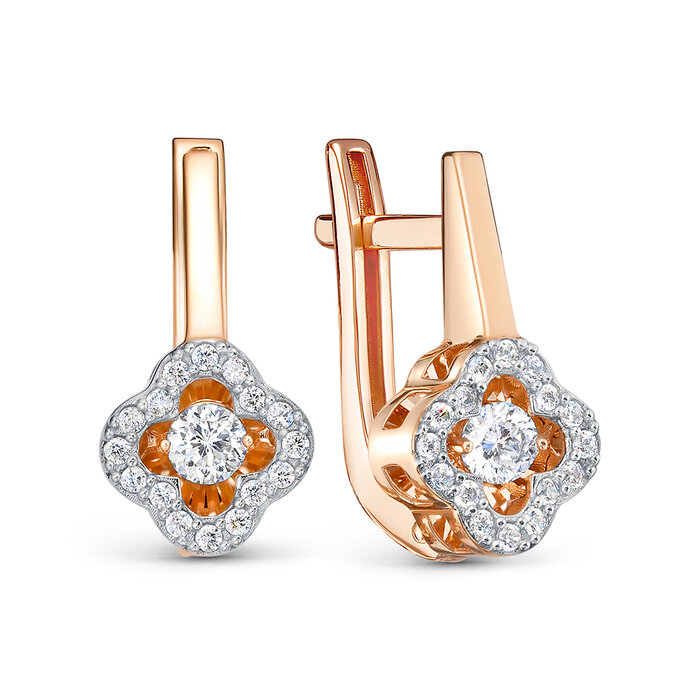 Cercei din aur roșu cu pietre Cubic Zirconia Incolor
