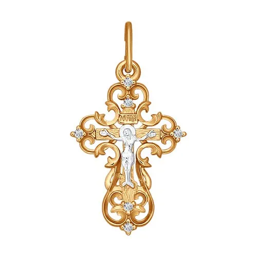 Cruce din aur roșu cu Cubic Zirconia Incolor
