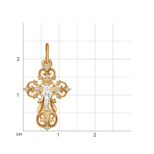 Cruce din aur roșu cu Cubic Zirconia Incolor
