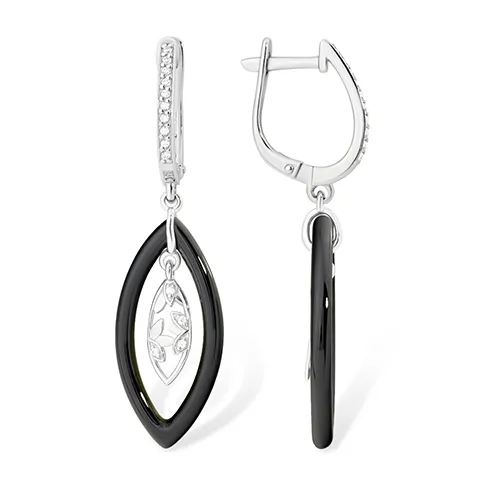 Cercei Suspendați din argint cu Cubic Zirconia Incolor, Ceramica neagră
