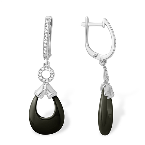 Cercei Suspendați din argint  cu pietre Cubic Zirconia Incolor, Ceramica neagră