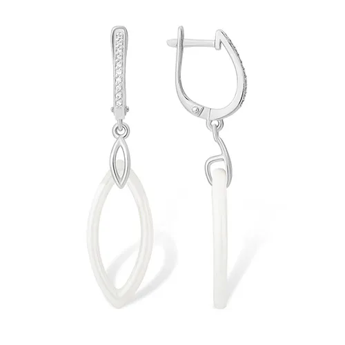 Cercei Suspendați din argint cu Cubic Zirconia Incolor, Ceramica albă