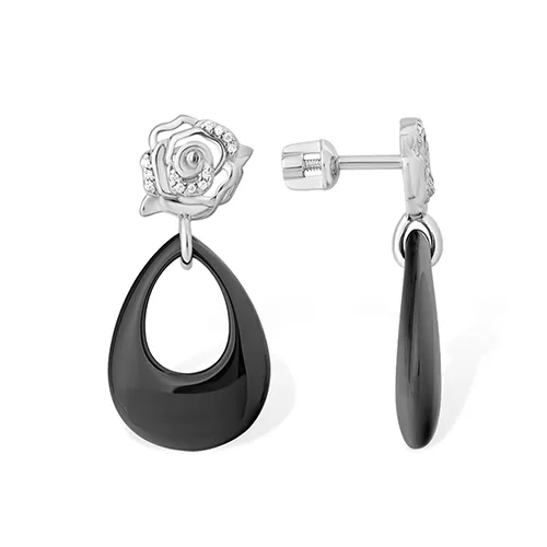 Cercei Pusete din argint cu Cubic Zirconia Incolor, Ceramica neagră