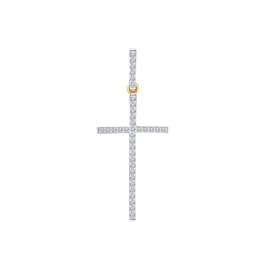 Cruce din aur roșu cu pietre Cubic Zirconia Incolor