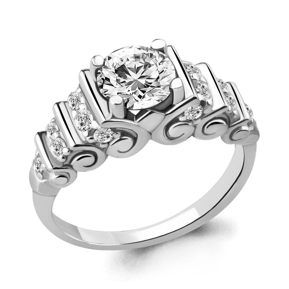 Кольцо из белого золота с камнями Фианит, Swarovski