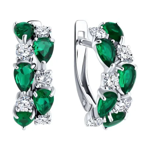 Cercei din argint cu Cubic Zirconia Incolor, Cubic Zirconia Verde