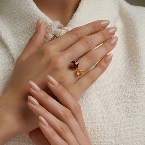 Кольцо из красного золота с камнями Кварц дымчатый , Цитрин