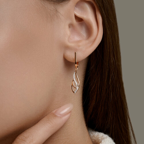 Cercei Suspendați din aur roșu cu pietre Cubic Zirconia Incolor