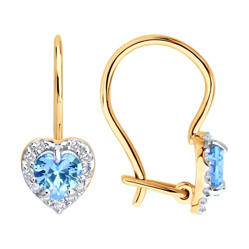 Cercei p-u copii din aur roșu cu pietre Cubic Zirconia Incolor, Cubic Zirconia Albastru