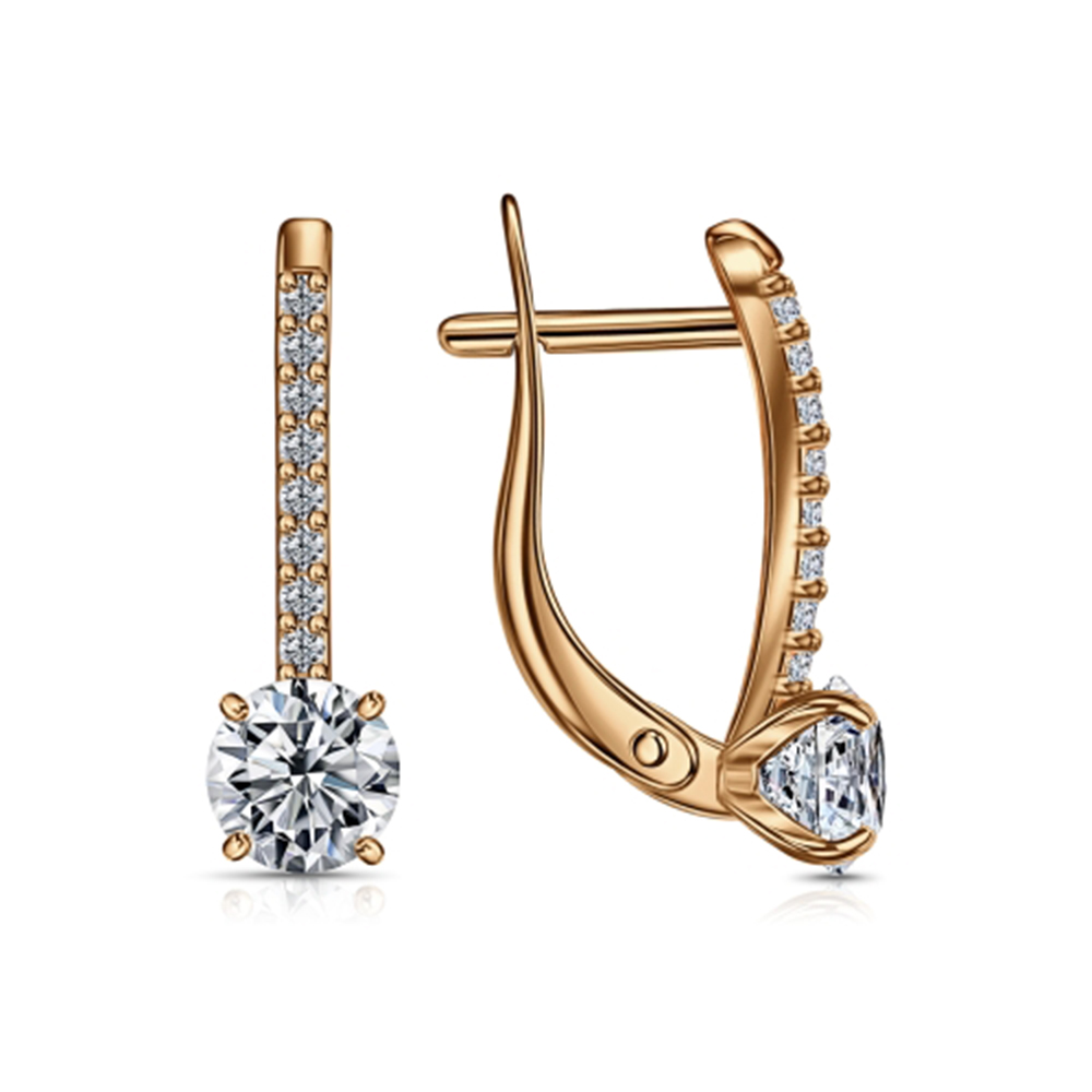 Cercei din aur roșu cu pietre Cubic Zirconia Incolor