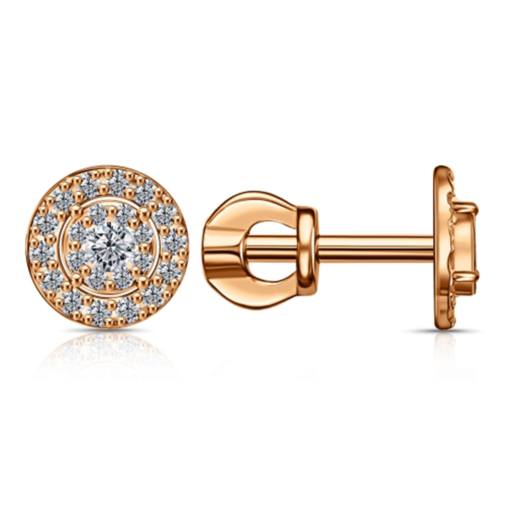 Cercei Pusete din aur roșu cu pietre Cubic Zirconia Incolor