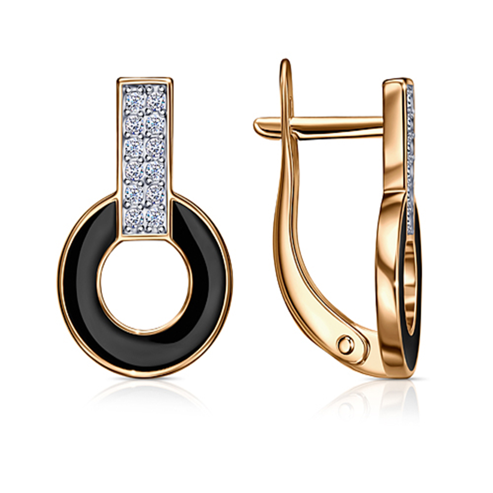 Cercei din aur roșu cu pietre Cubic Zirconia Incolor, Emailare