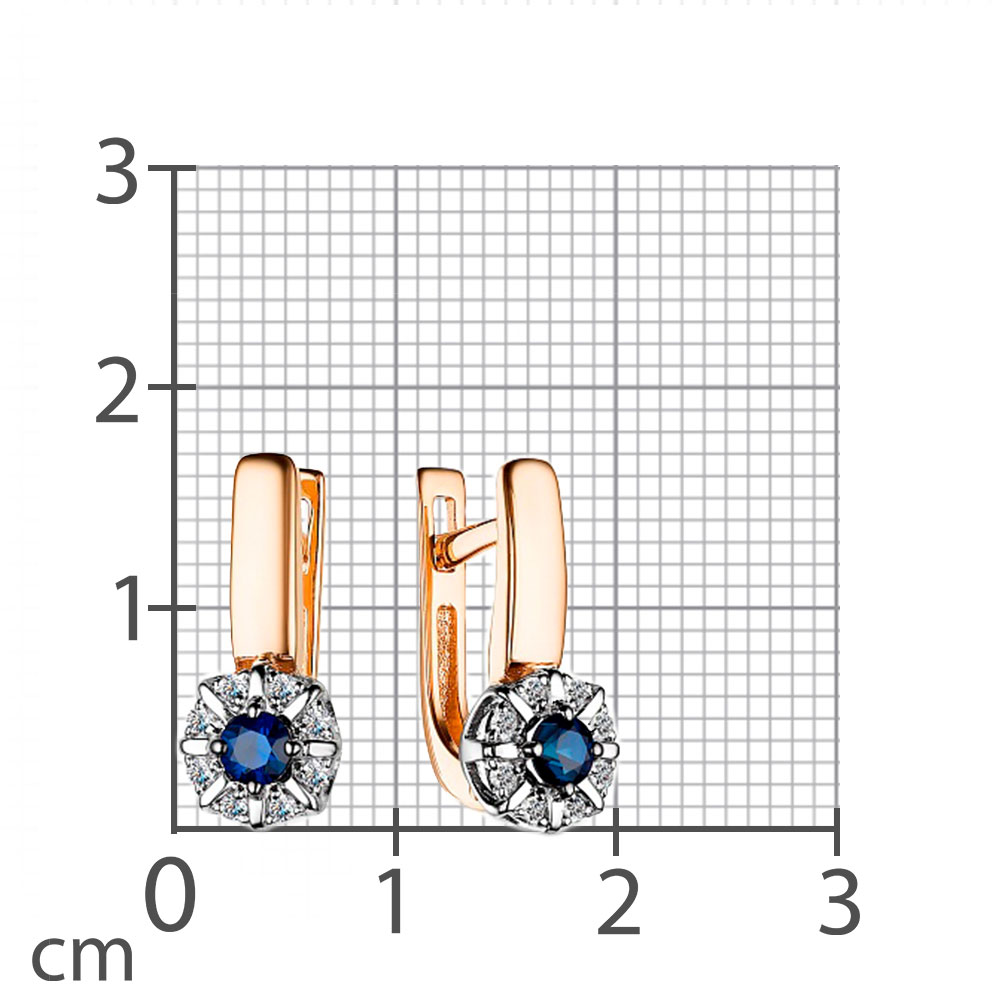 Серьги из красного золота с камнями Бриллиант, Сапфир