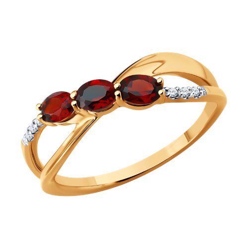 Кольцо из красного золота с камнями Фианит, Гранат