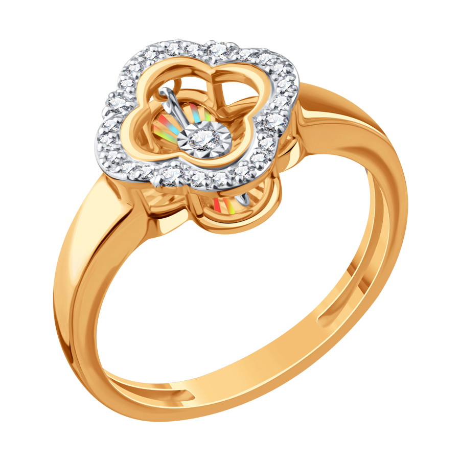 Кольцо из красного золота с камнями Бриллиант