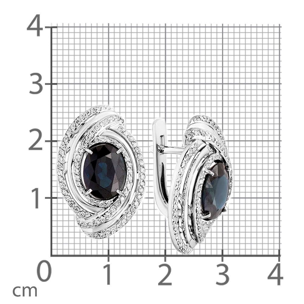 Серьги из белого золота с камнями Бриллиант, Сапфир