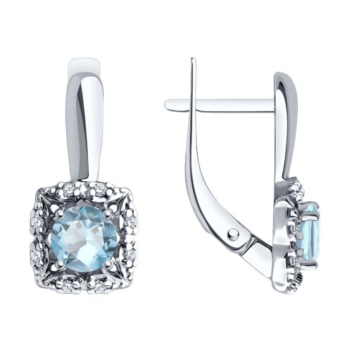 Серьги из серебра с камнями Фианит, Топаз голубой