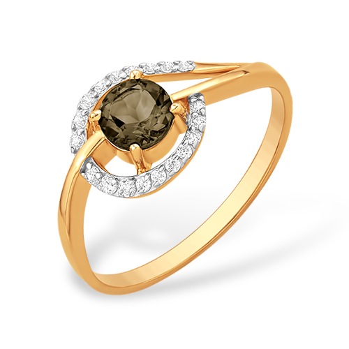 Inel din aur roșu cu pietre Cubic Zirconia Incolor, Cuarț fumuriu