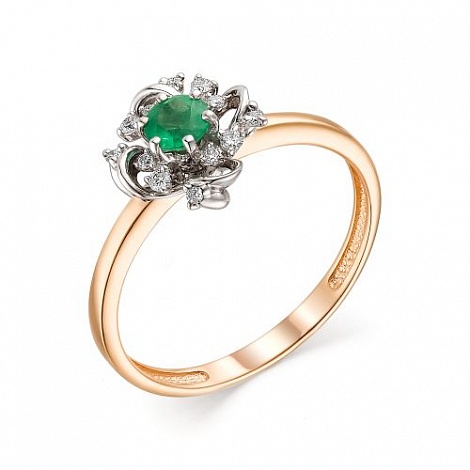 Inel din aur roșu cu pietre Diamant, Smarald