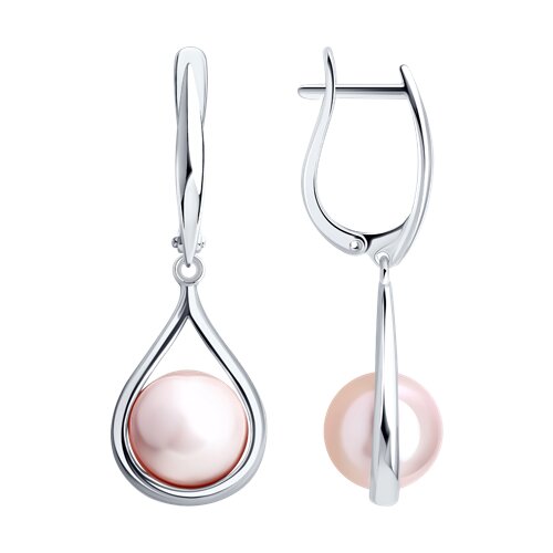 Серьги Длинные из серебра с камнями Жемчуг Swarovski