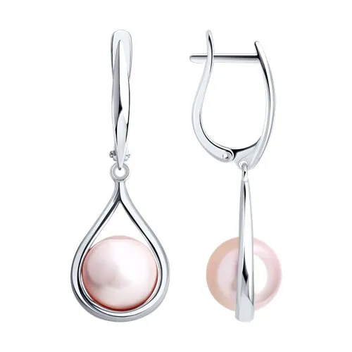 Серьги Длинные из серебра с камнями Жемчуг Swarovski
