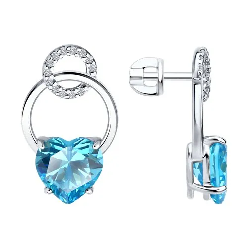 Cercei Pusete din argint cu Cubic Zirconia Incolor, Cubic Zirconia Albastru