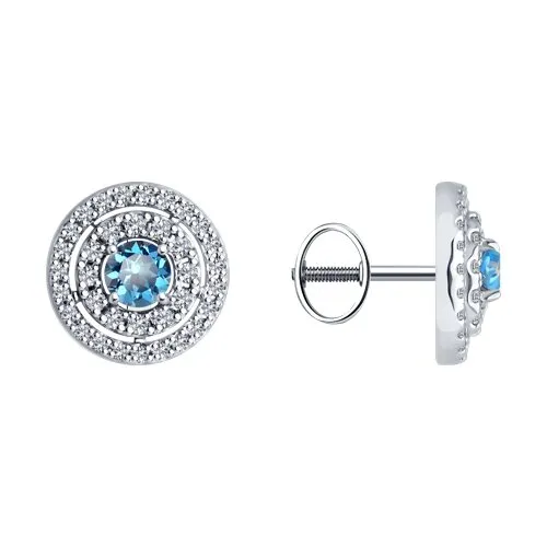 Cercei Pusete din aur alb cu Cubic Zirconia Incolor, Topaz Swiss