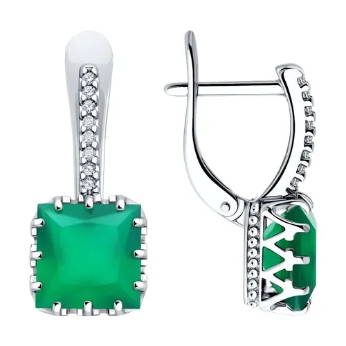 Cercei din argint cu Cubic Zirconia Incolor, Agat verde